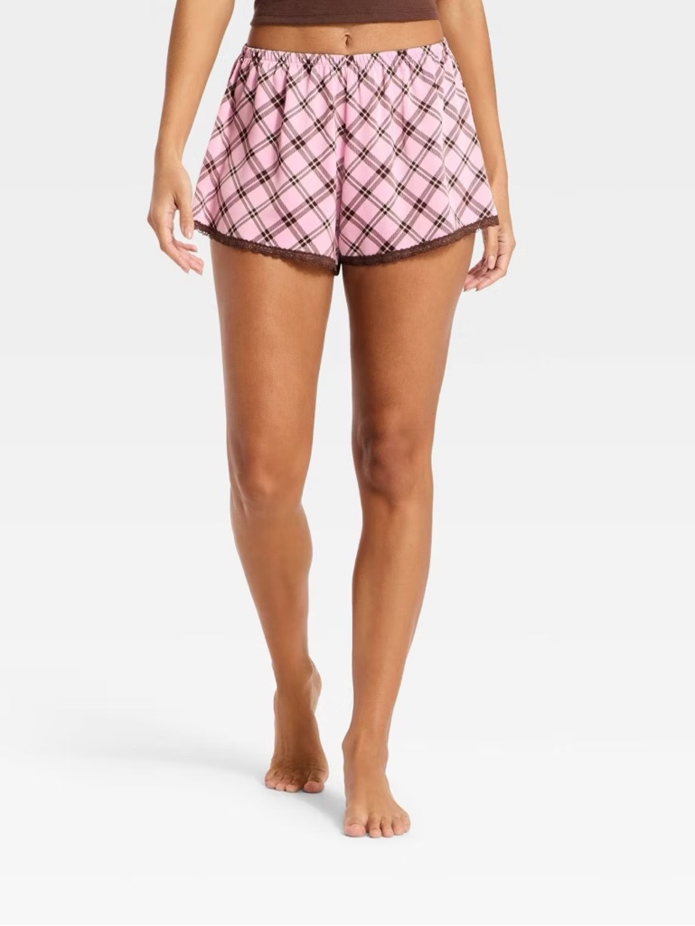 Women’s Pink Plaid Sleep Shorts with Pink Trim